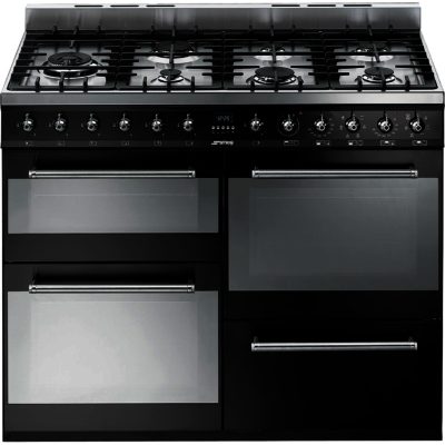 Smeg SYD4110BL Symphony 110cm Four Cavity Dual Fuel Side Opening Range Cooker in Black Smeg SYD4110BL Symphony 110cm Four Cavity Dual Fuel Side Opening Range Cooker in Black
